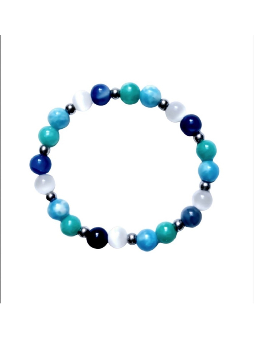 Larimar Amazonite Blue Lace Agate Selenite Gemstone Bracelet